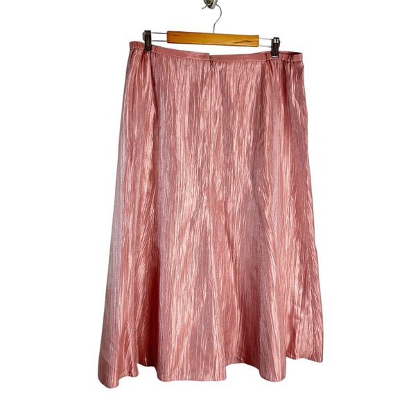 Jacques Vert Petal Pink Shiny Crinkle A-Line Midi Skirt Sz 18 Lined Full New - Picture 2 of 8